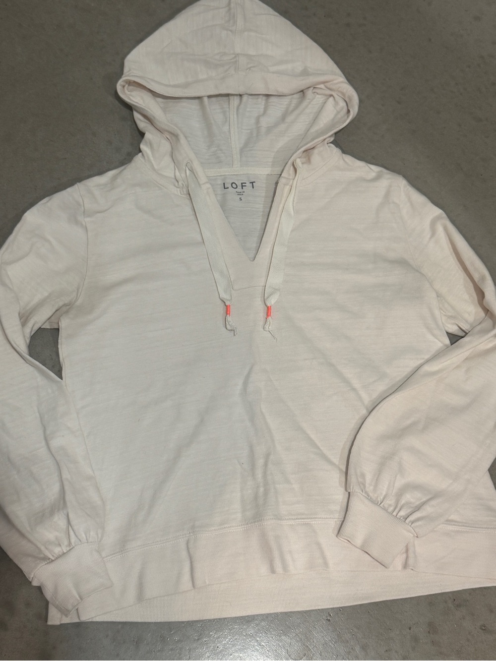 LOFT Cream V-Neck Hooded Pullover